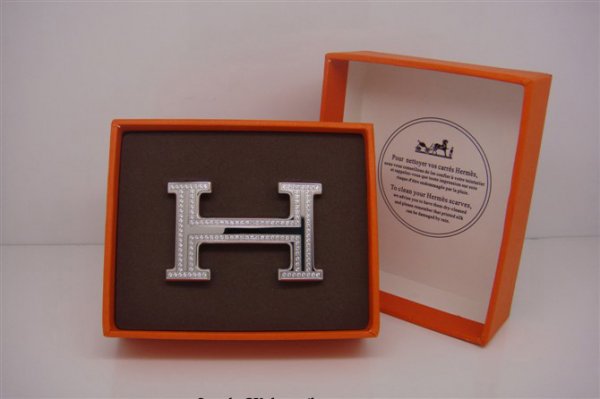 Hermes 18k Silver Plated H Buckle with Double Full Diamonds